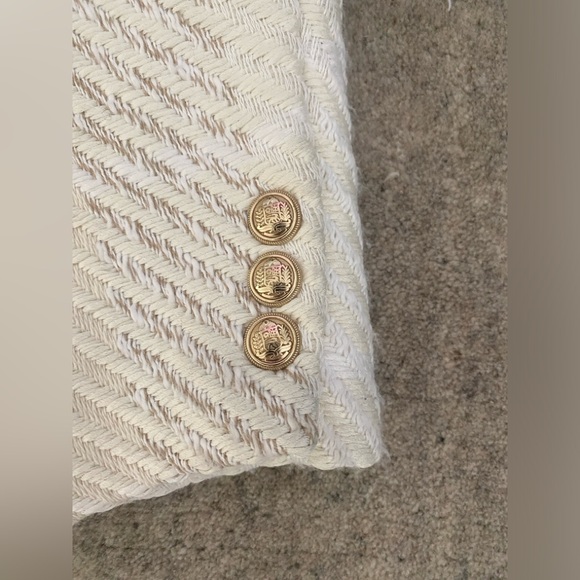 H&M beige & ivory tweed oversized jacket gold buttons size S (fits like a large) - Picture 8 of 9